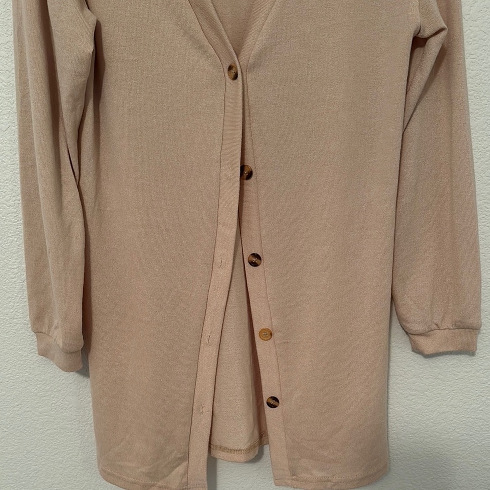 COPY - Cream Long Cardigan Sweater with V-neck and Relaxed Fit - Picture 5 of 5